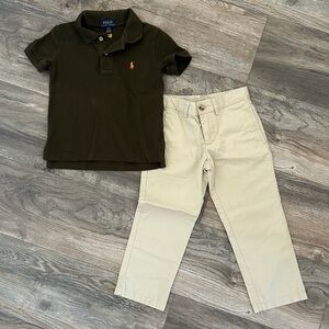 Polo Ralph Lauren khaki chino pants with olive green polo boys size 3 3t